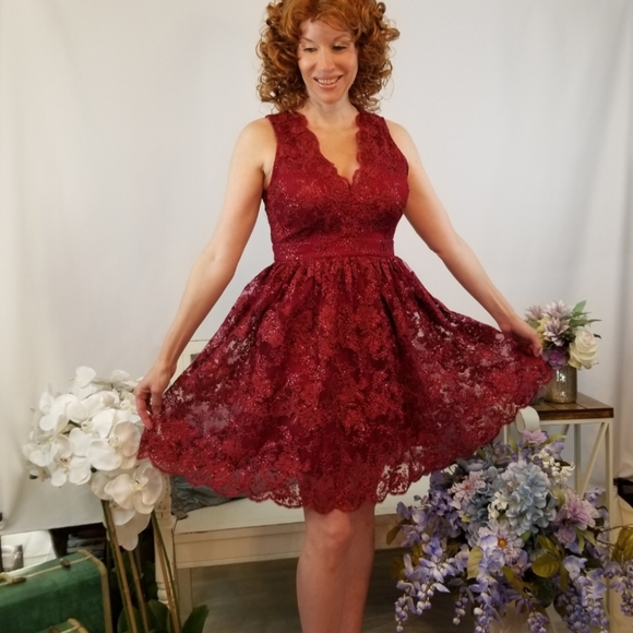 Red, embroidery lace, fit and flare mini d… - Picture 6 of 7